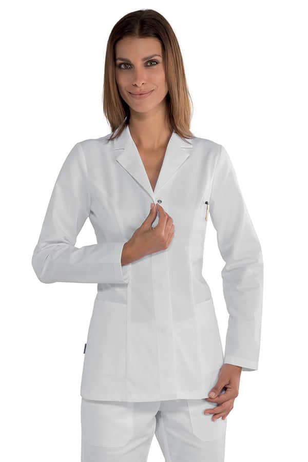 COMPLETO- PANTALONE+CASACCA DONNA BIANCO CON BOTTONI A PRESSIONE | 100%  COTONE SATIN SANFORIZZATO NO STIRO 180gr/m2 ISACCO-016209/ - Dandy Company